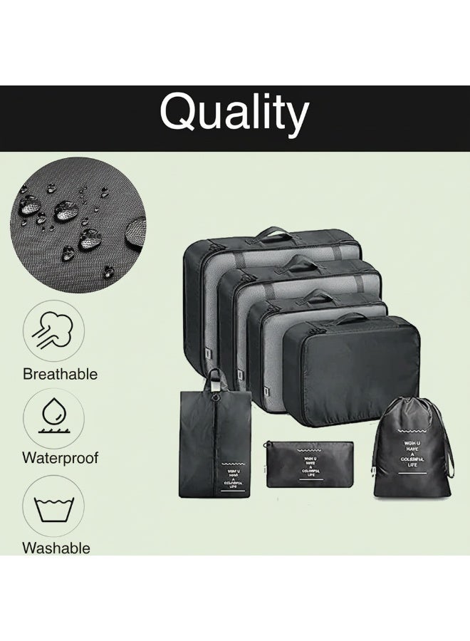 Dunekart 7 Piece Travel Packing Cubes Set, Luggage Organizer Bags with Waterproof Laundry Bag, Compression Storage Pouches for Suitcase - Black - Image 5